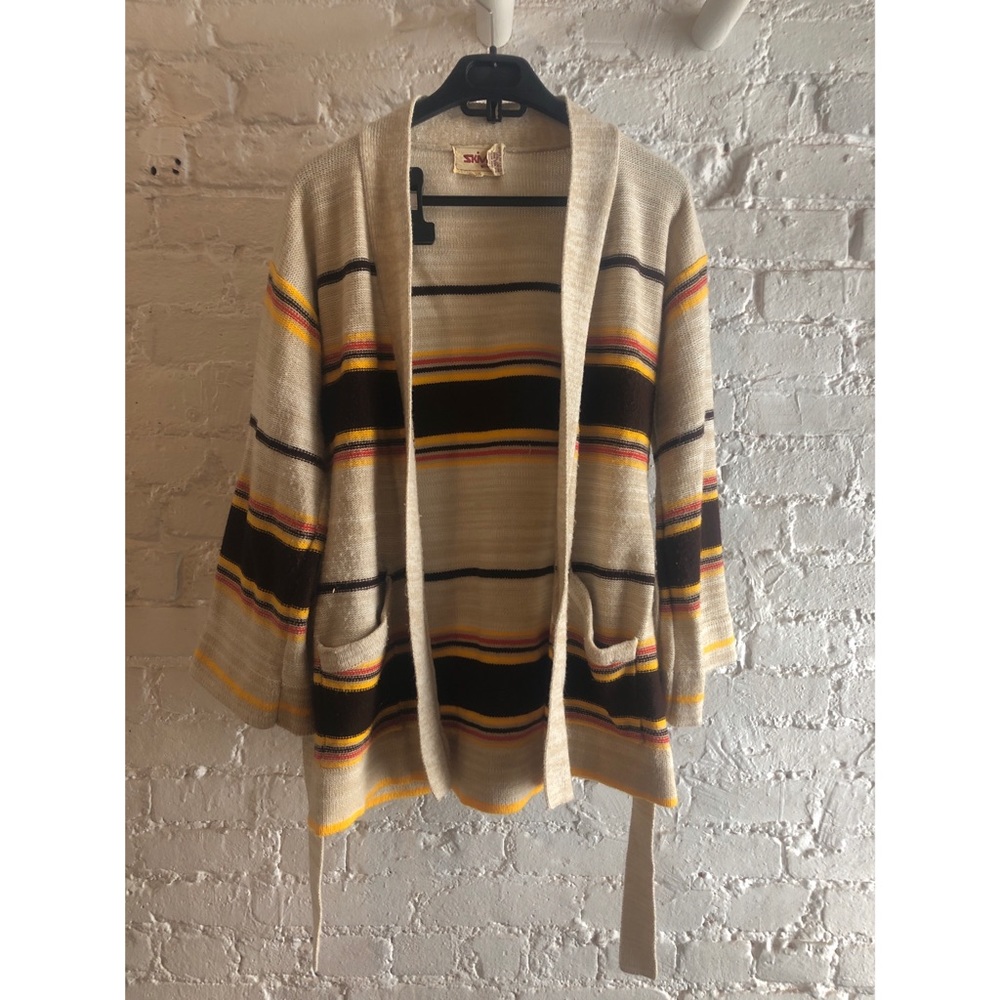 Vintage Striped Tie Knit Sweater Jacket